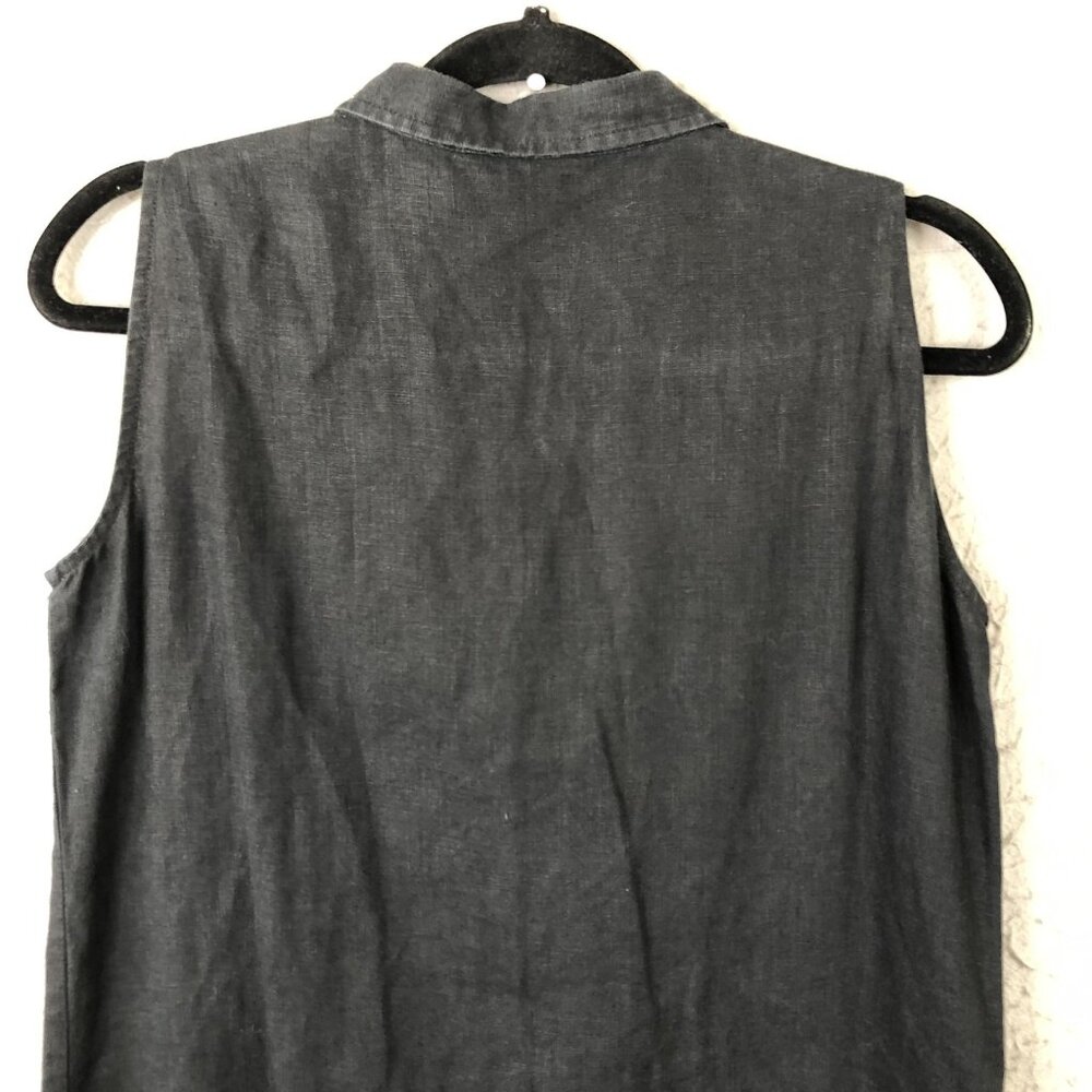 Garnet Hill Dress Womens 6 Black Linen Sleeveless Button Front Shirt Resort Airy - Picture 3 of 13